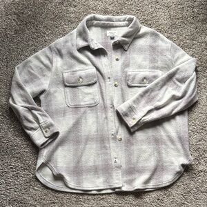 Women's Plaid Button-Up Shirt - Cream and Gray